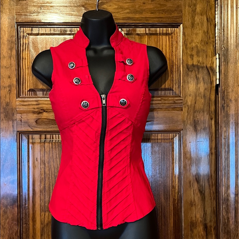 Vibrant Red Sleeveless Corset with Unique Button Details